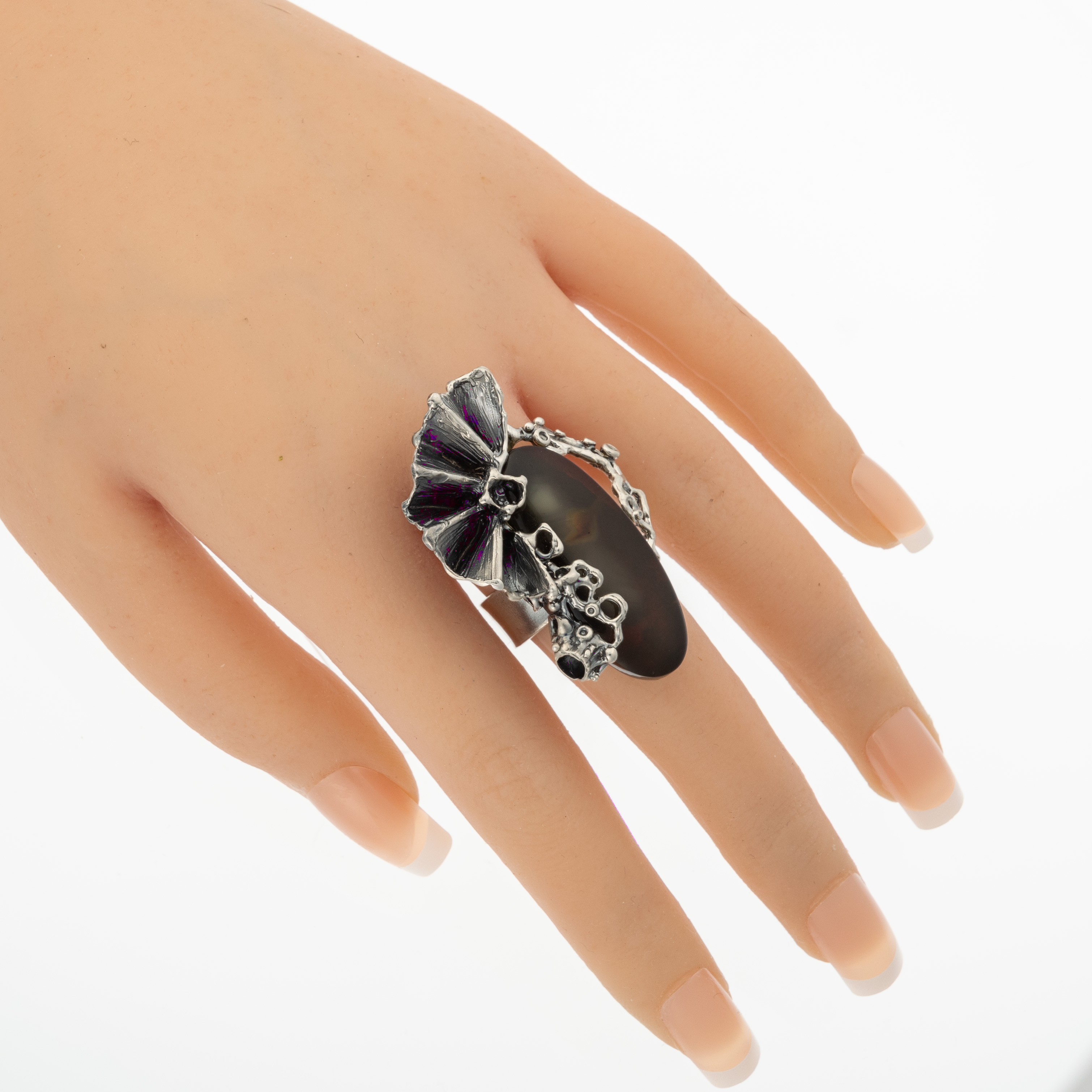 Sterling Silver and Baltic Amber Fan Ring 5